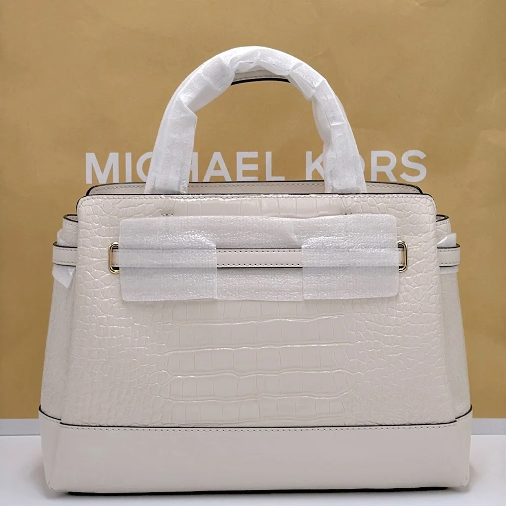 MICHAEL KORS Reed Large Leather Belted Satchel Crossbody Handbag Center Zip - Picture 6 of 13
